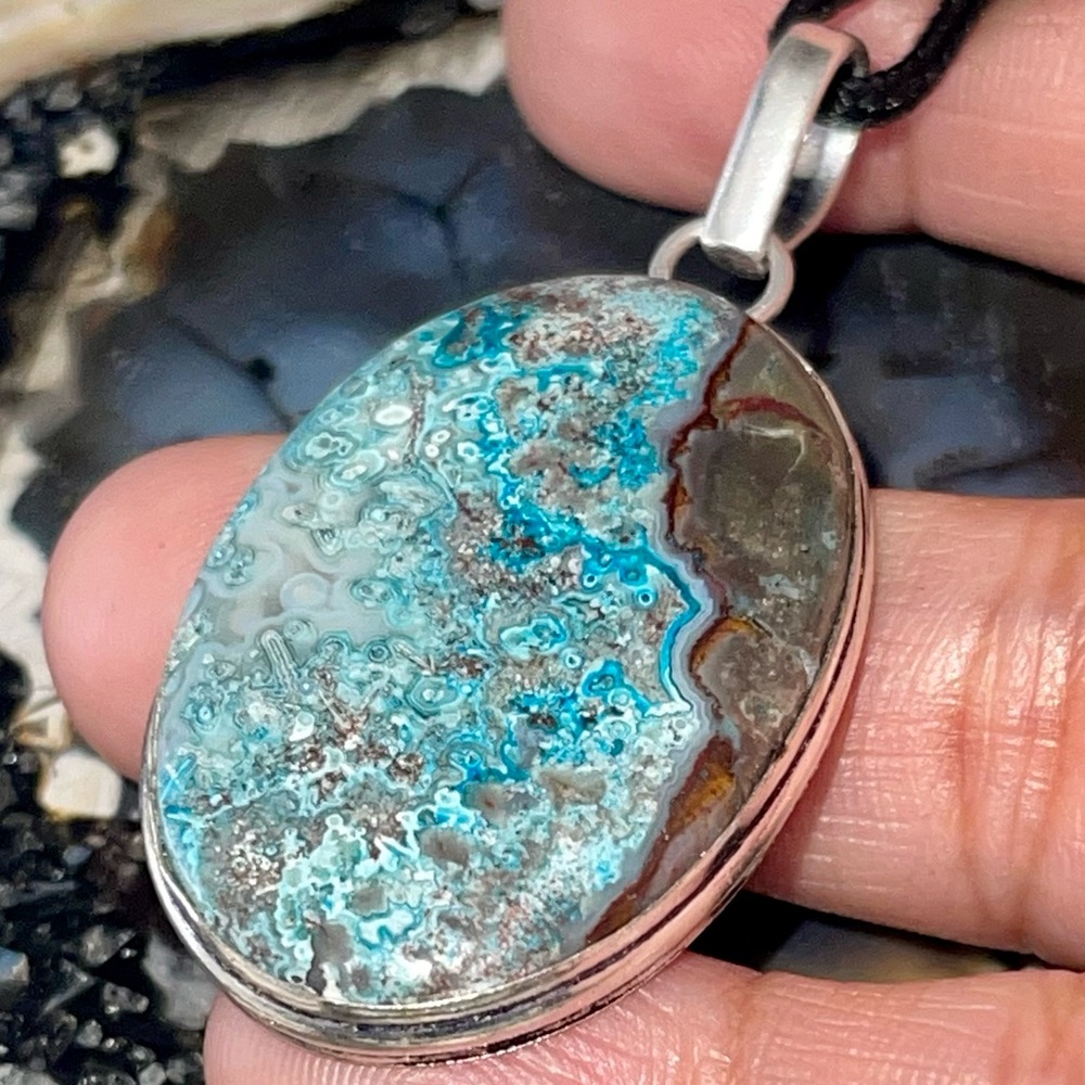 Blue Crazy Lace Agate Crystal Pendant 2 1/4”
